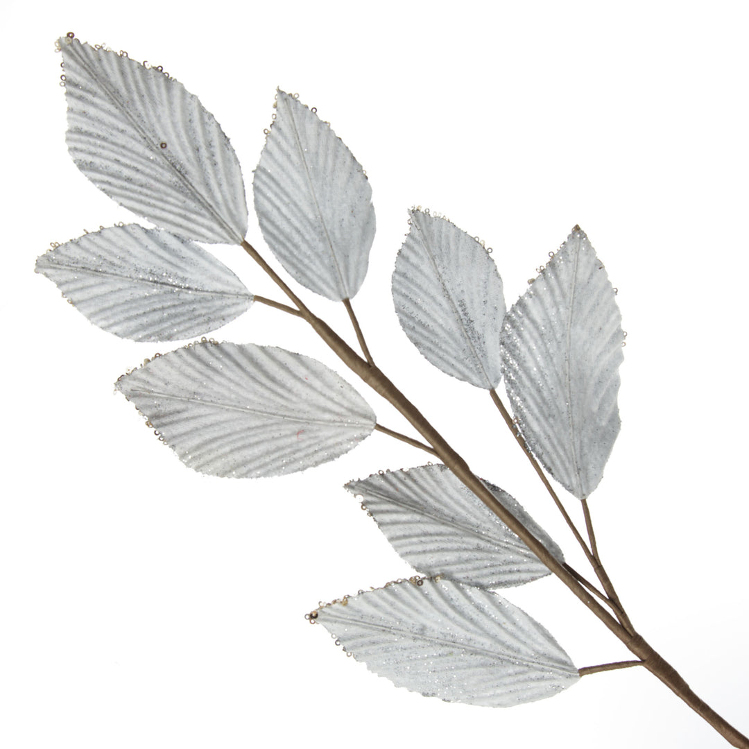 Silver Glitter Leaf Spray with Sequin Tips