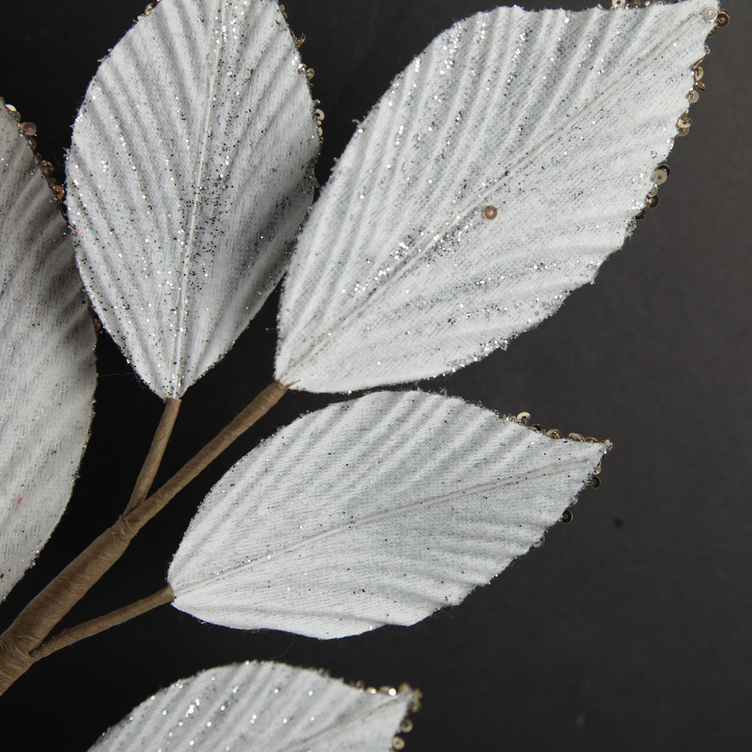Silver Glitter Leaf Spray with Sequin Tips