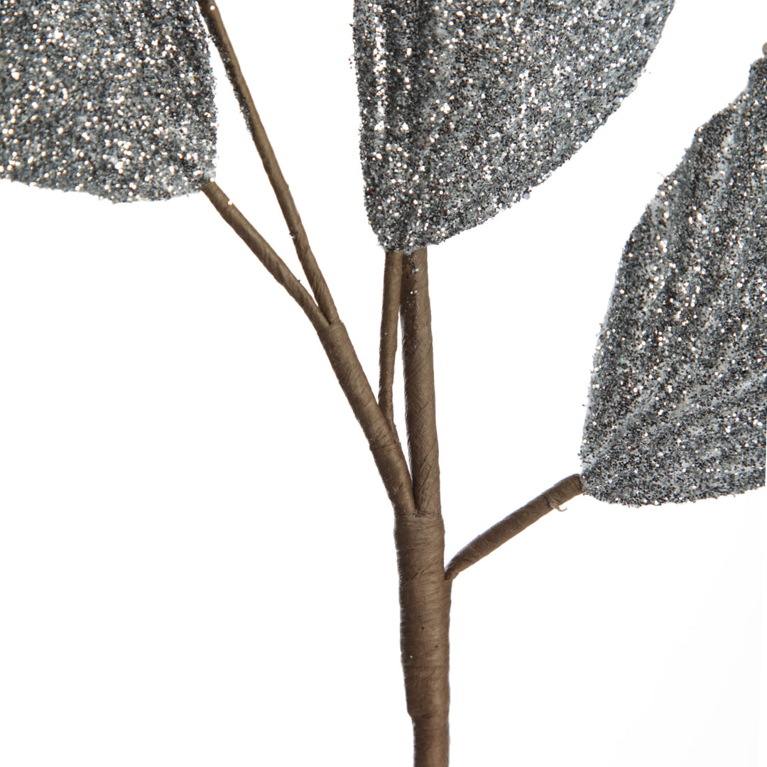 Silver Glitter Leaf Spray with Sequin Tips