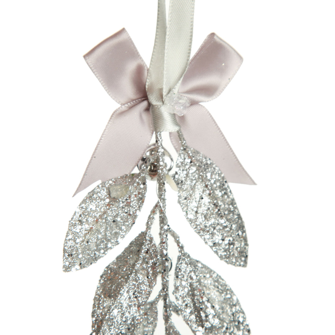 Silver Glitter Leaf Tree Decoration with Mini Bells