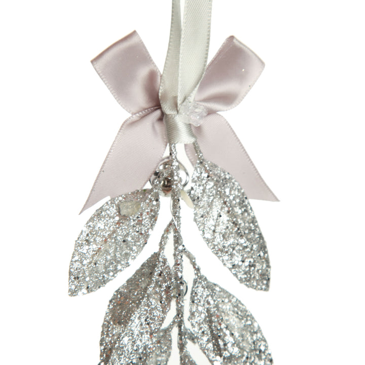 Silver Glitter Leaf Tree Decoration with Mini Bells