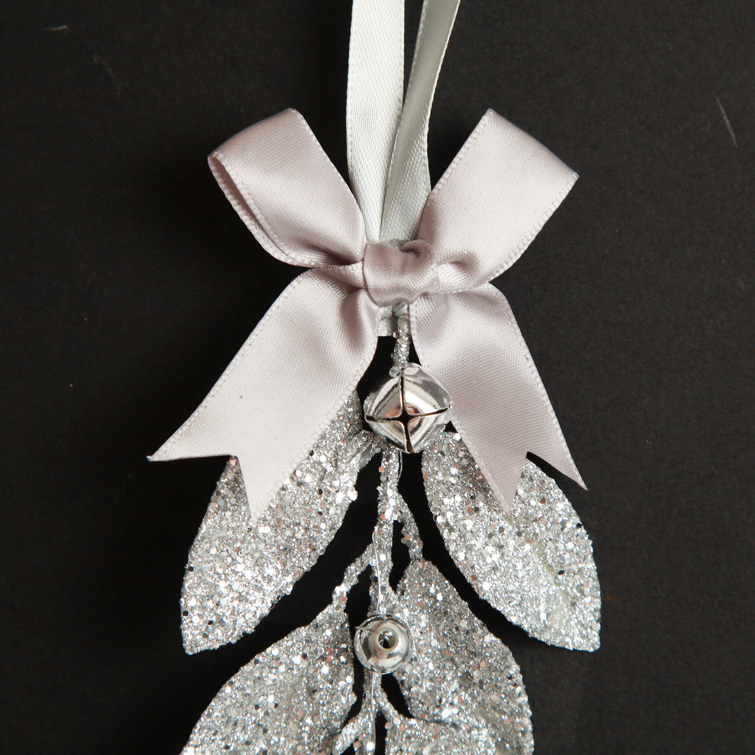 Silver Glitter Leaf Tree Decoration with Mini Bells