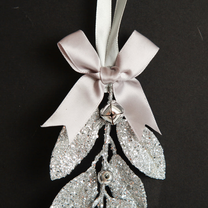 Silver Glitter Leaf Tree Decoration with Mini Bells