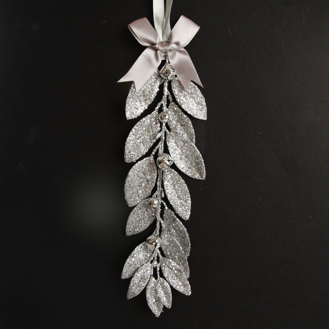Silver Glitter Leaf Tree Decoration with Mini Bells