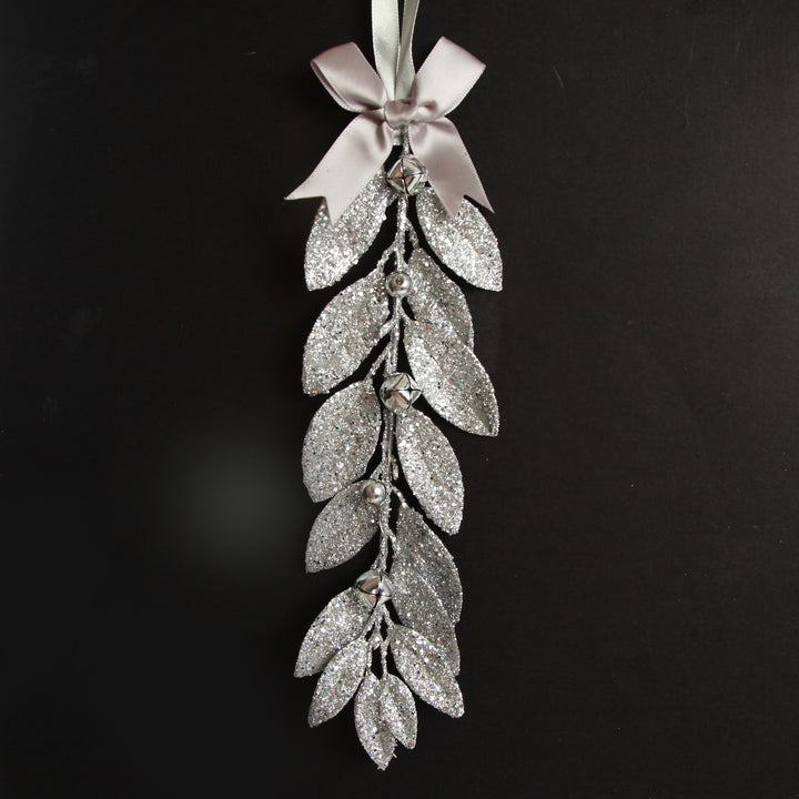 Silver Glitter Leaf Tree Decoration with Mini Bells