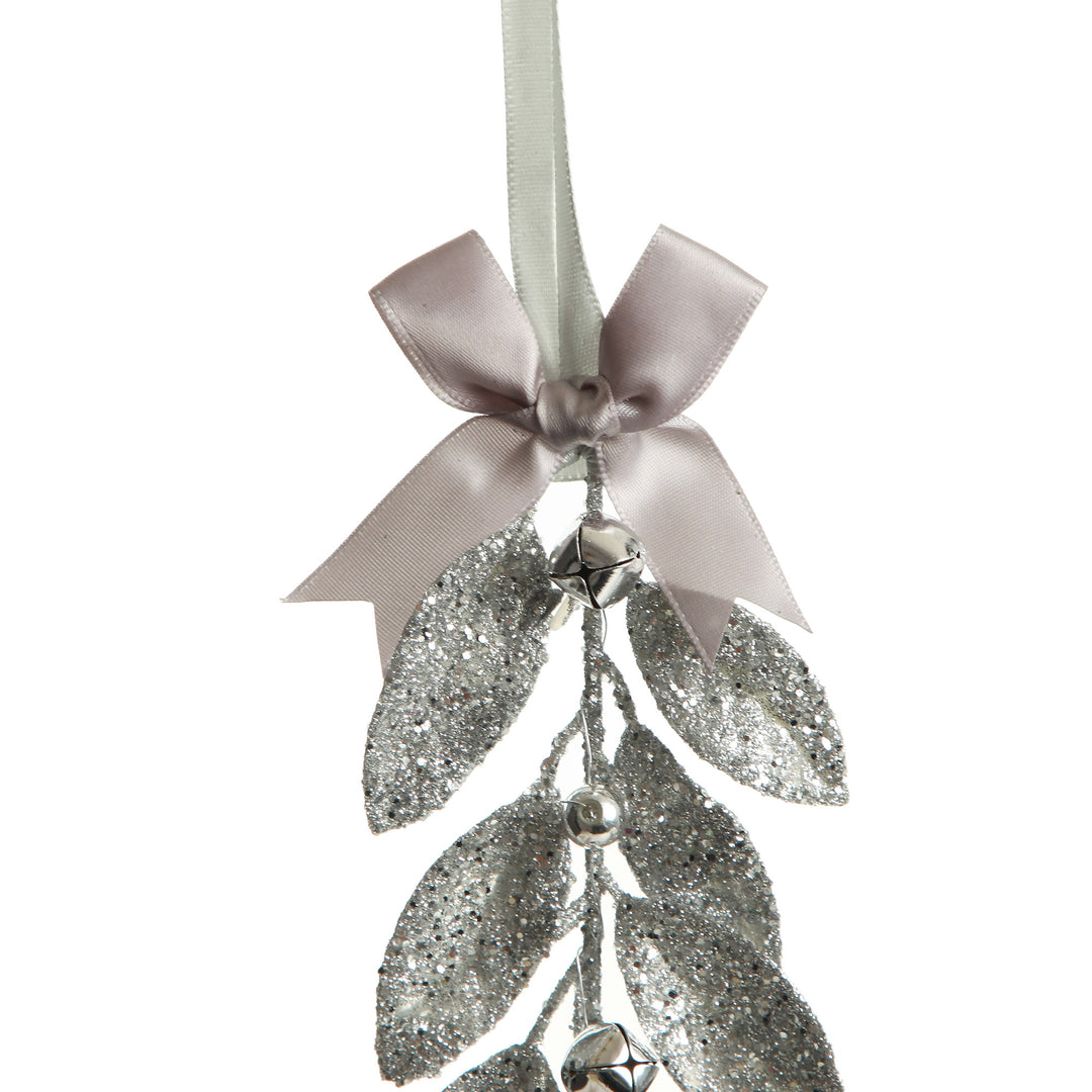 Silver Glitter Leaf Tree Decoration with Mini Bells