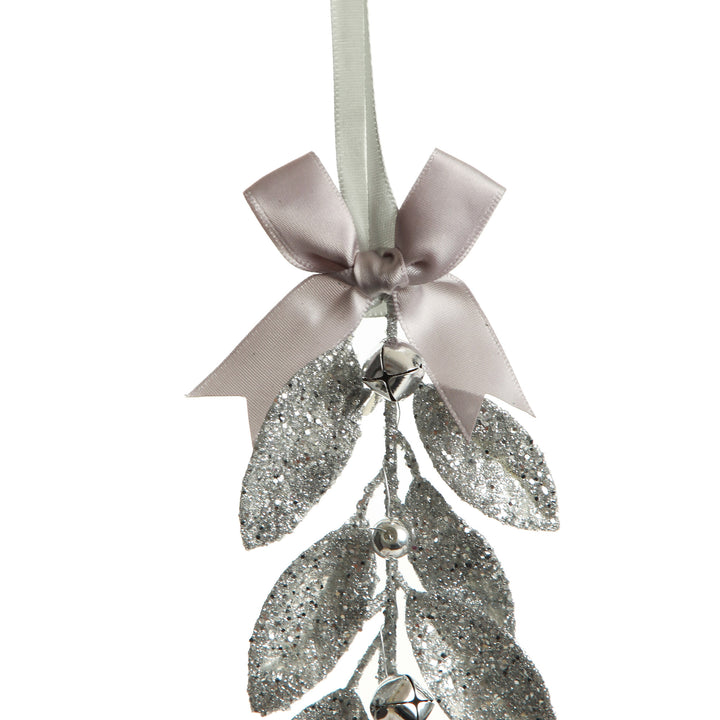 Silver Glitter Leaf Tree Decoration with Mini Bells