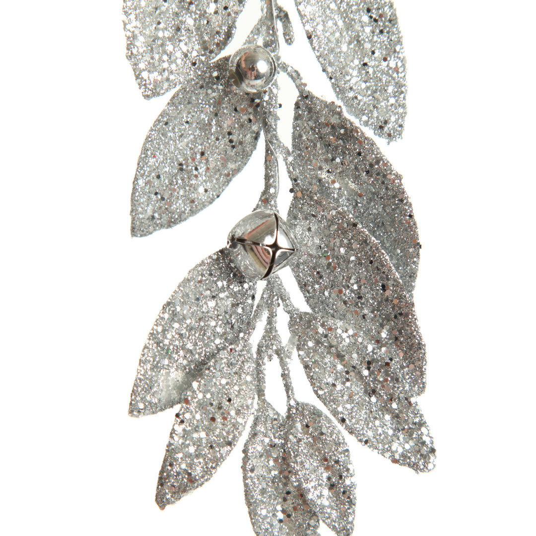 Silver Glitter Leaf Tree Decoration with Mini Bells
