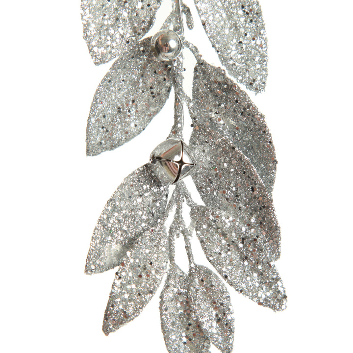 Silver Glitter Leaf Tree Decoration with Mini Bells