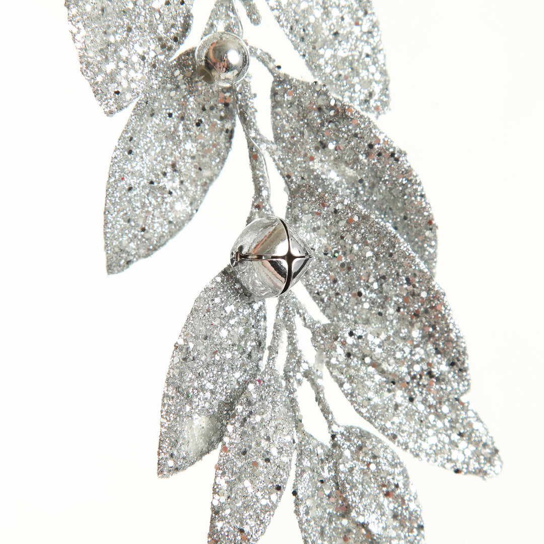 Silver Glitter Leaf Tree Decoration with Mini Bells
