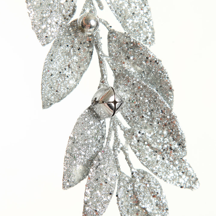 Silver Glitter Leaf Tree Decoration with Mini Bells