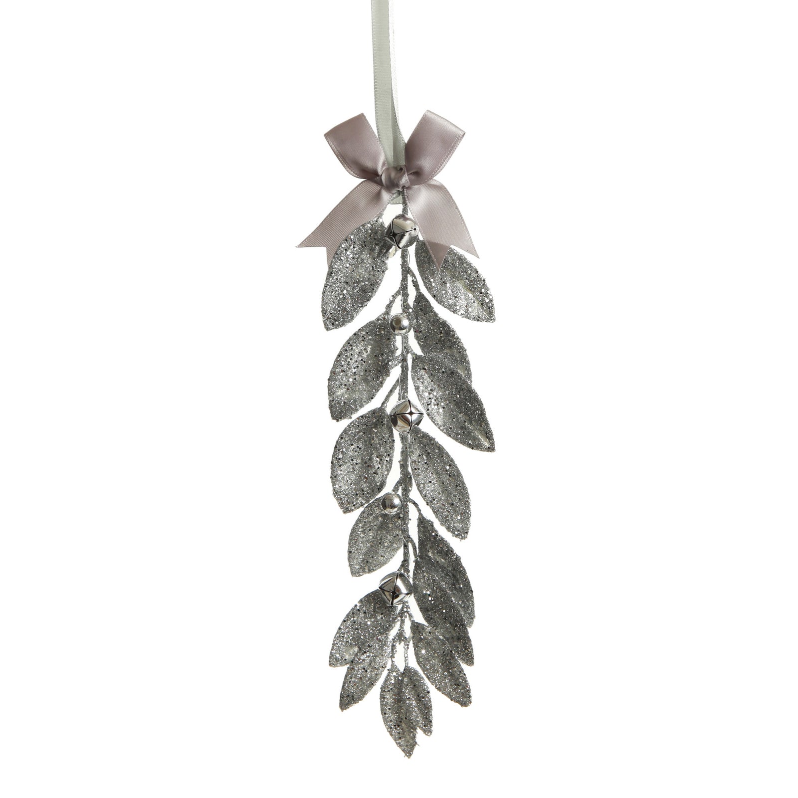 Silver Glitter Leaf Tree Decoration with Mini Bells