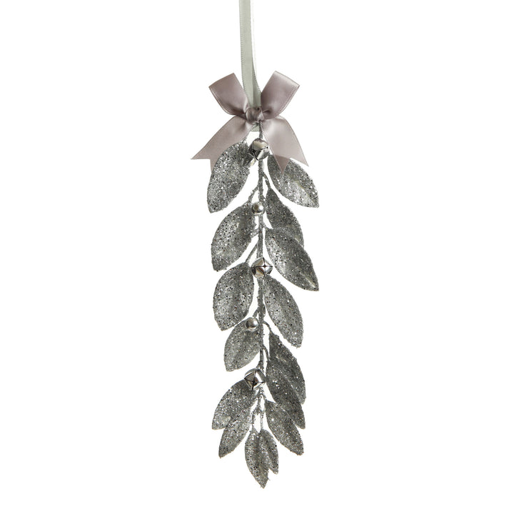 Silver Glitter Leaf Tree Decoration with Mini Bells