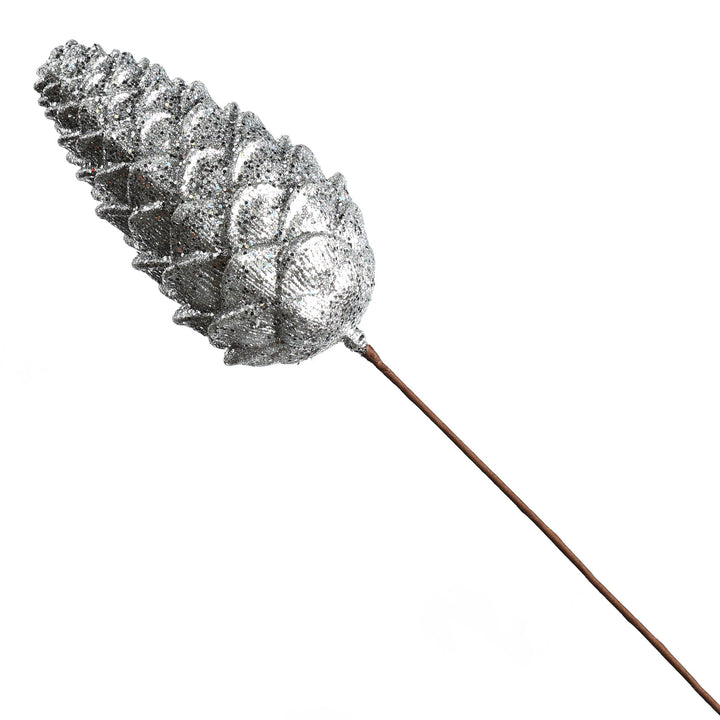 Silver Glitter Pinecone Spray