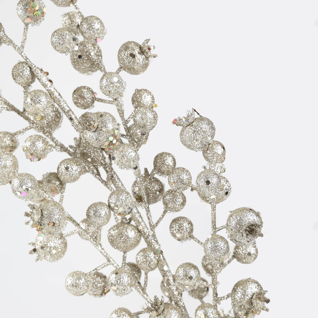 Silver Glitter Pomegranate Stem - 75cm