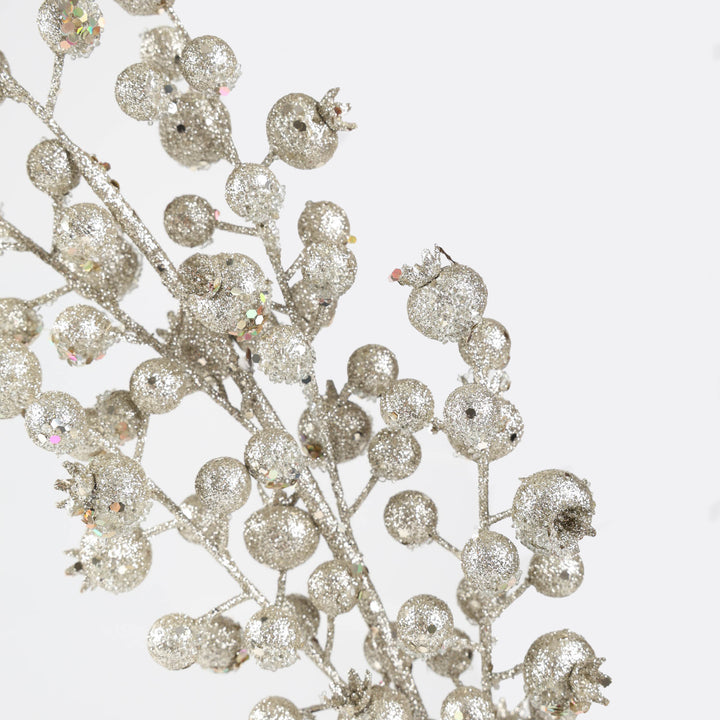 Silver Glitter Pomegranate Stem - 75cm