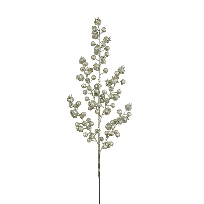 Silver Glitter Pomegranate Stem - 75cm