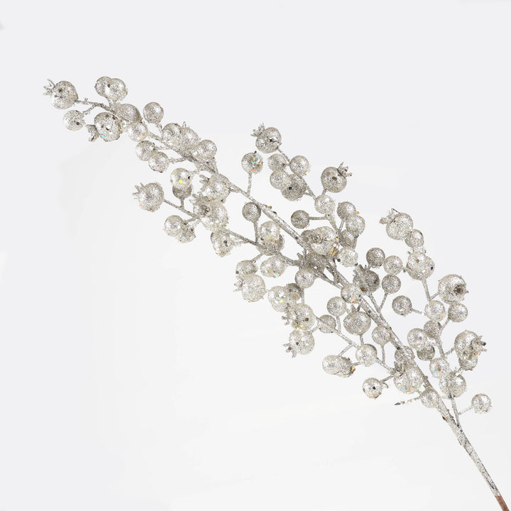 Silver Glitter Pomegranate Stem - 75cm