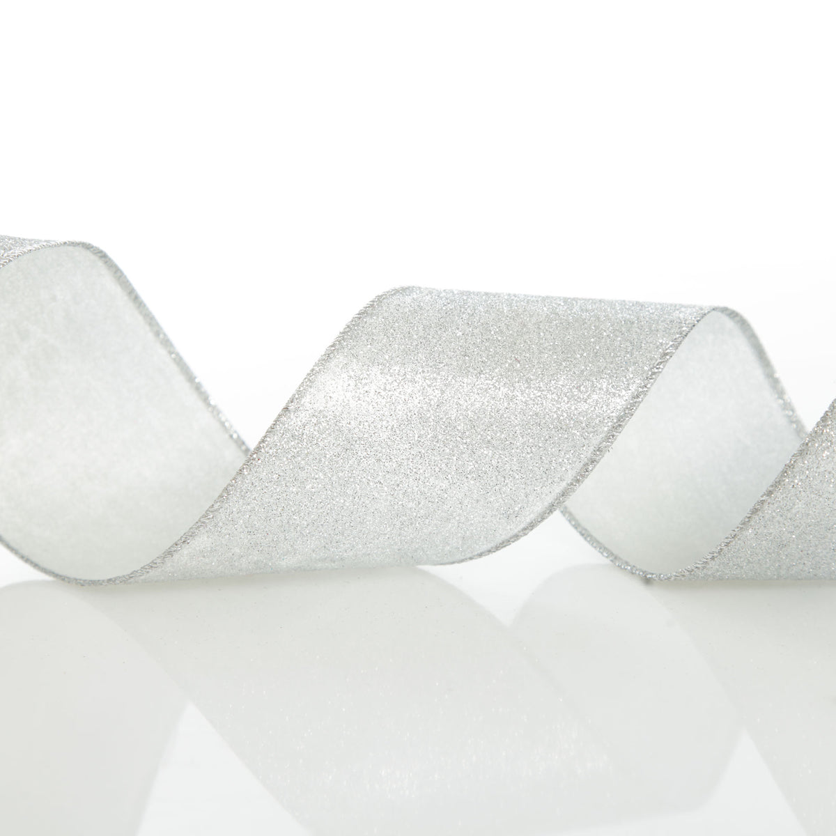 Silver Glitter Wired Christmas RIbbon - 6.5cm