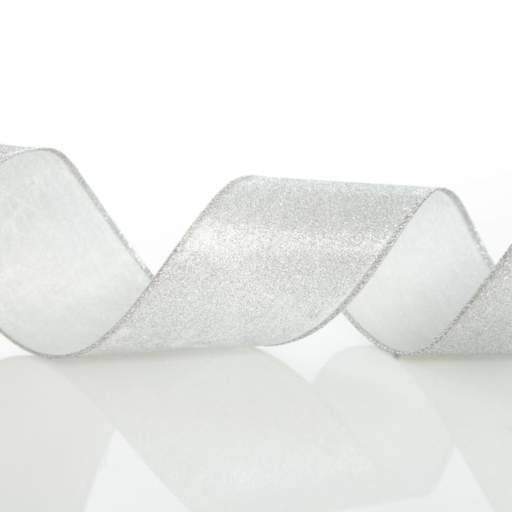 Silver Glitter Wired Christmas RIbbon - 6.5cm