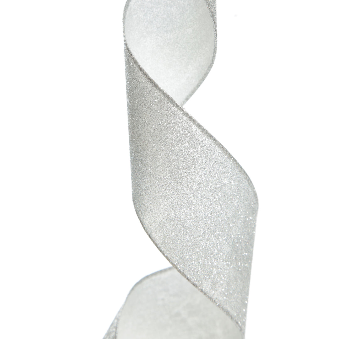 Silver Glitter Wired Christmas RIbbon - 6.5cm