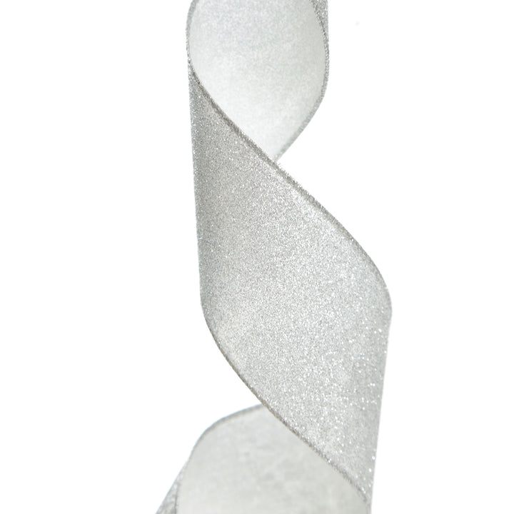 Silver Glitter Wired Christmas RIbbon - 6.5cm