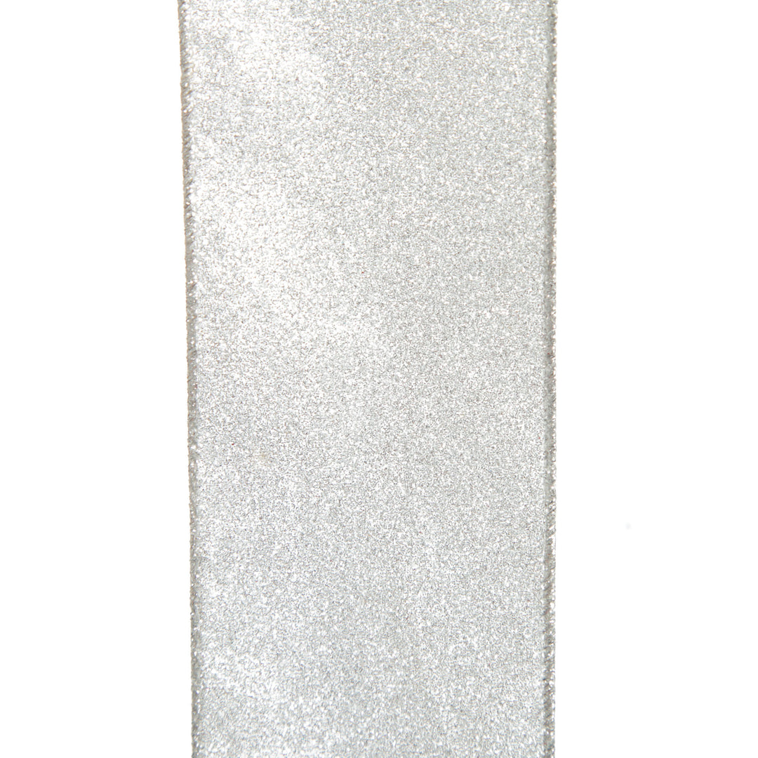 Silver Glitter Wired Christmas RIbbon - 6.5cm