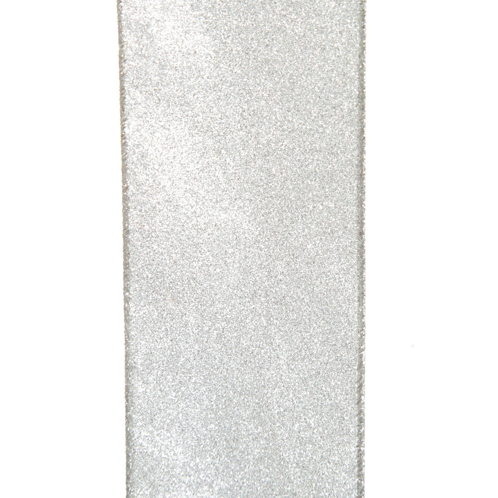 Silver Glitter Wired Christmas RIbbon - 6.5cm
