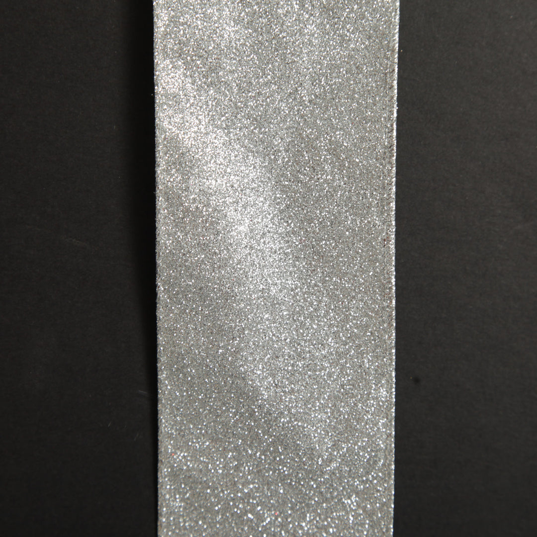 Silver Glitter Wired Christmas RIbbon - 6.5cm