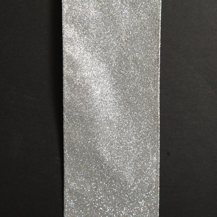 Silver Glitter Wired Christmas RIbbon - 6.5cm