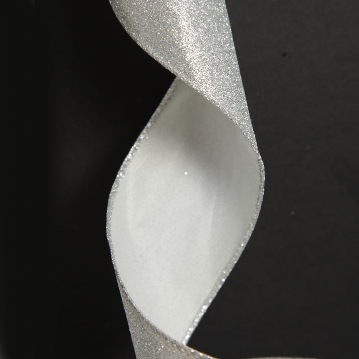 Silver Glitter Wired Christmas RIbbon - 6.5cm