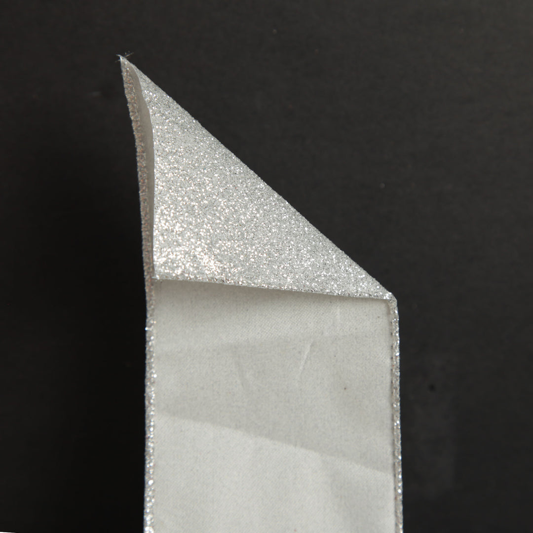 Silver Glitter Wired Christmas RIbbon - 6.5cm