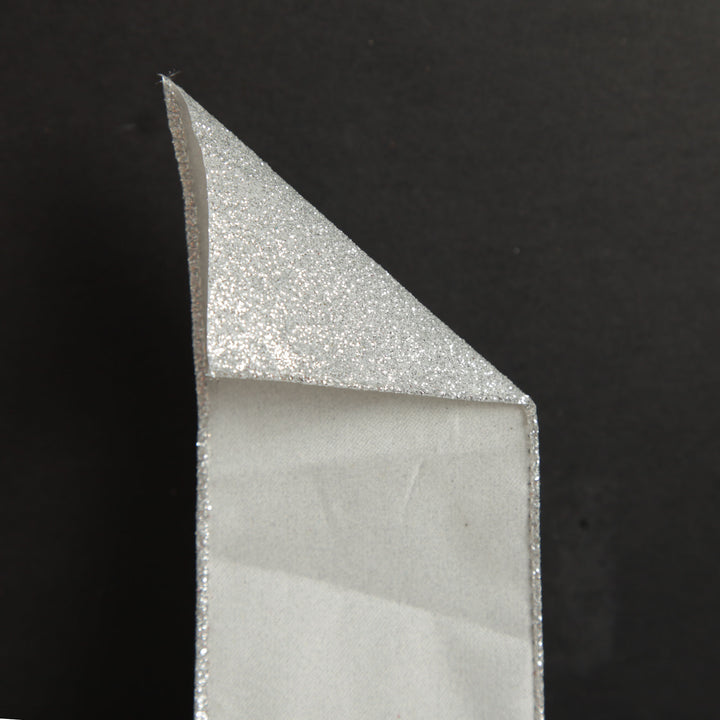 Silver Glitter Wired Christmas RIbbon - 6.5cm
