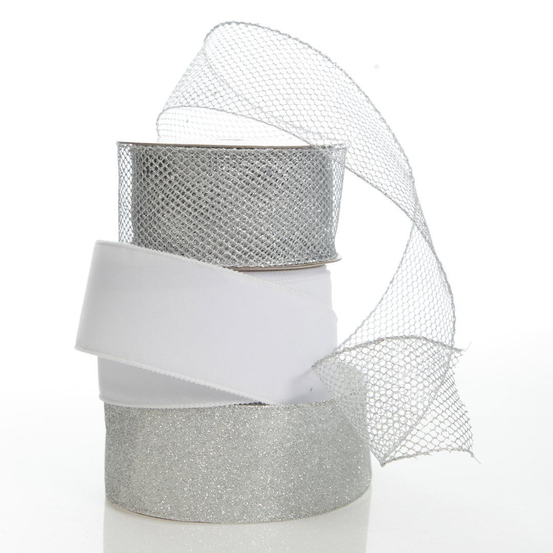 Silver Wired Christmas RIbbon - 6.5cm