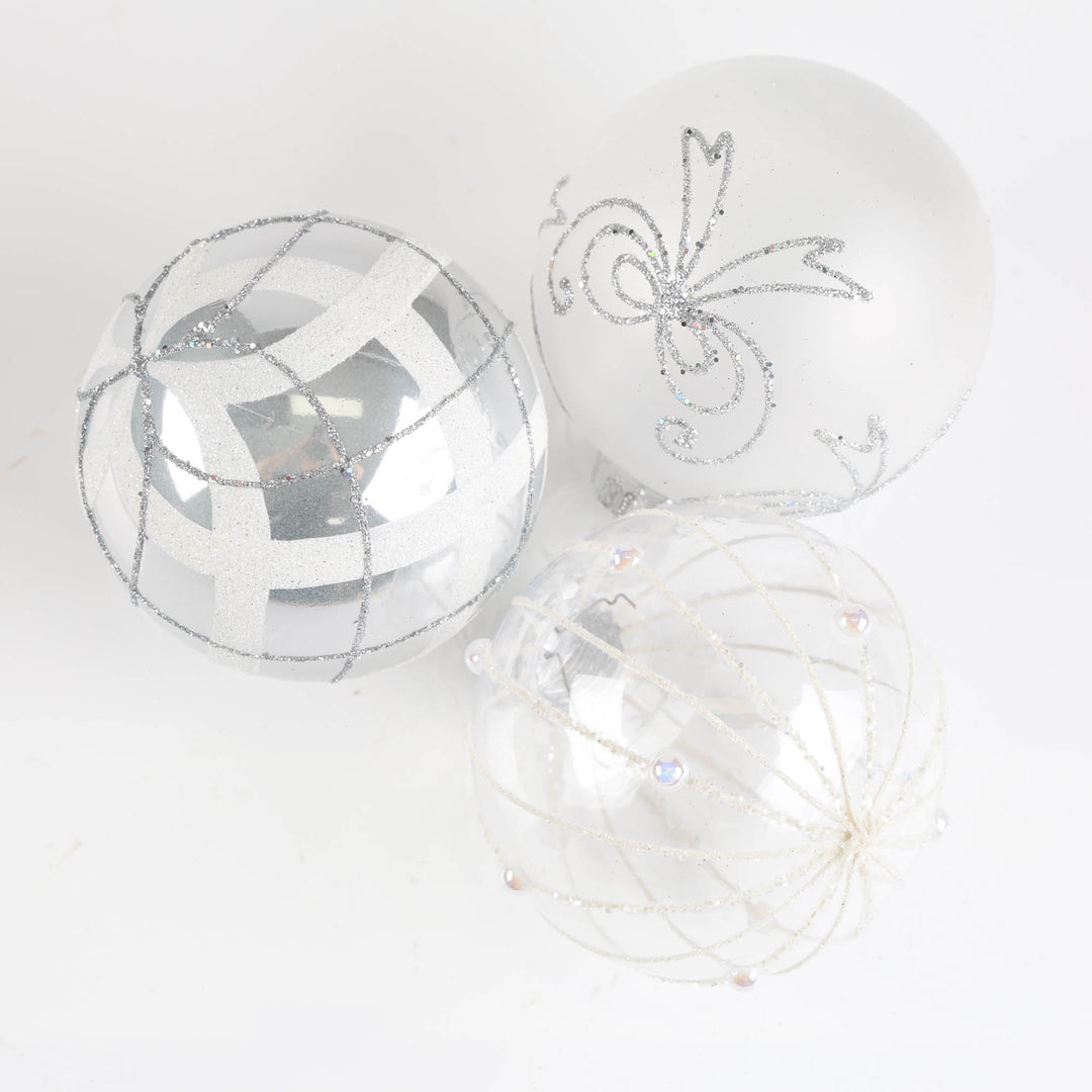 Silver Gloss and Hand Painted Baubles - Set of 4