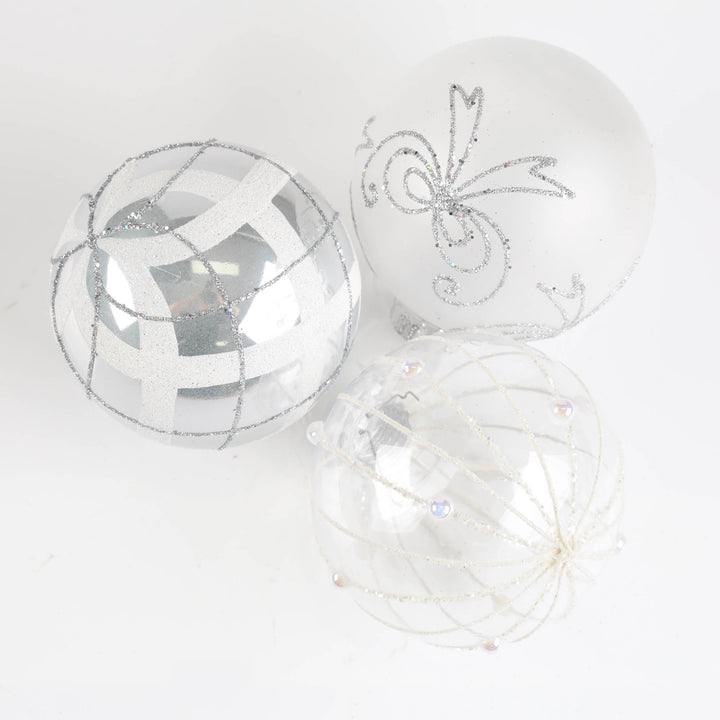 Silver Gloss and Hand Painted Baubles - Set of 4