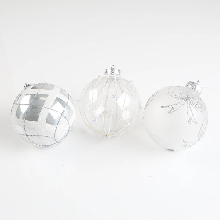Silver Gloss and Hand Painted Baubles - Set of 4