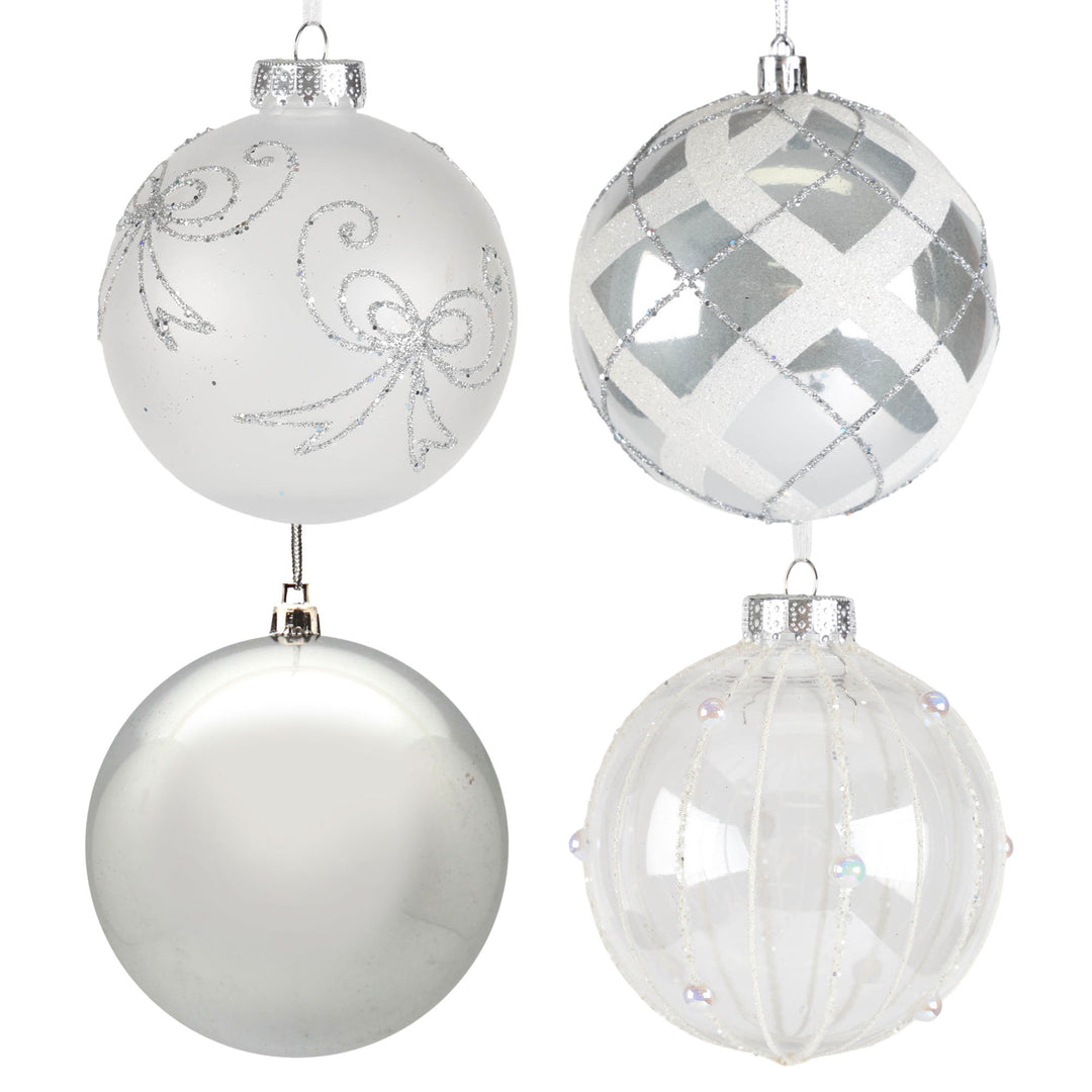 Silver Gloss and Hand Painted Baubles - Set of 4