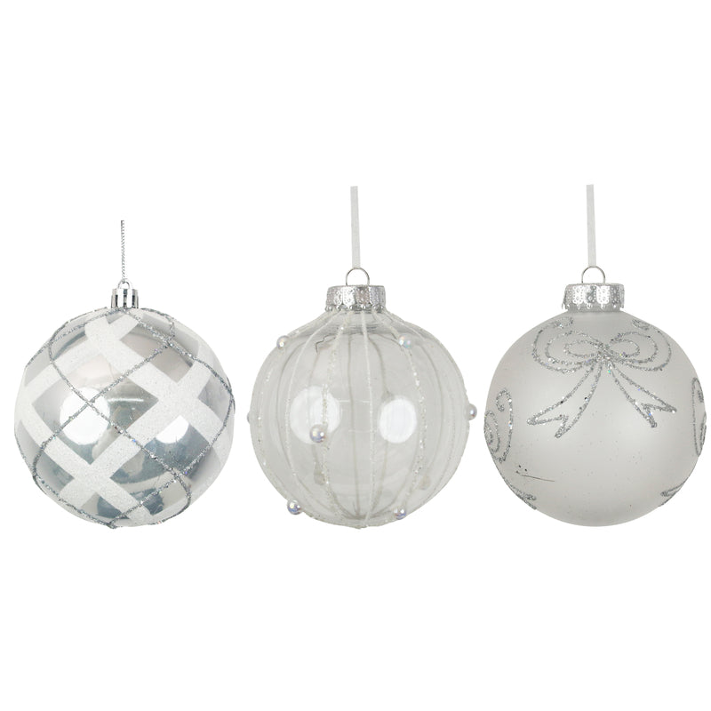 Silver Gloss and Hand Painted Baubles - Set of 4