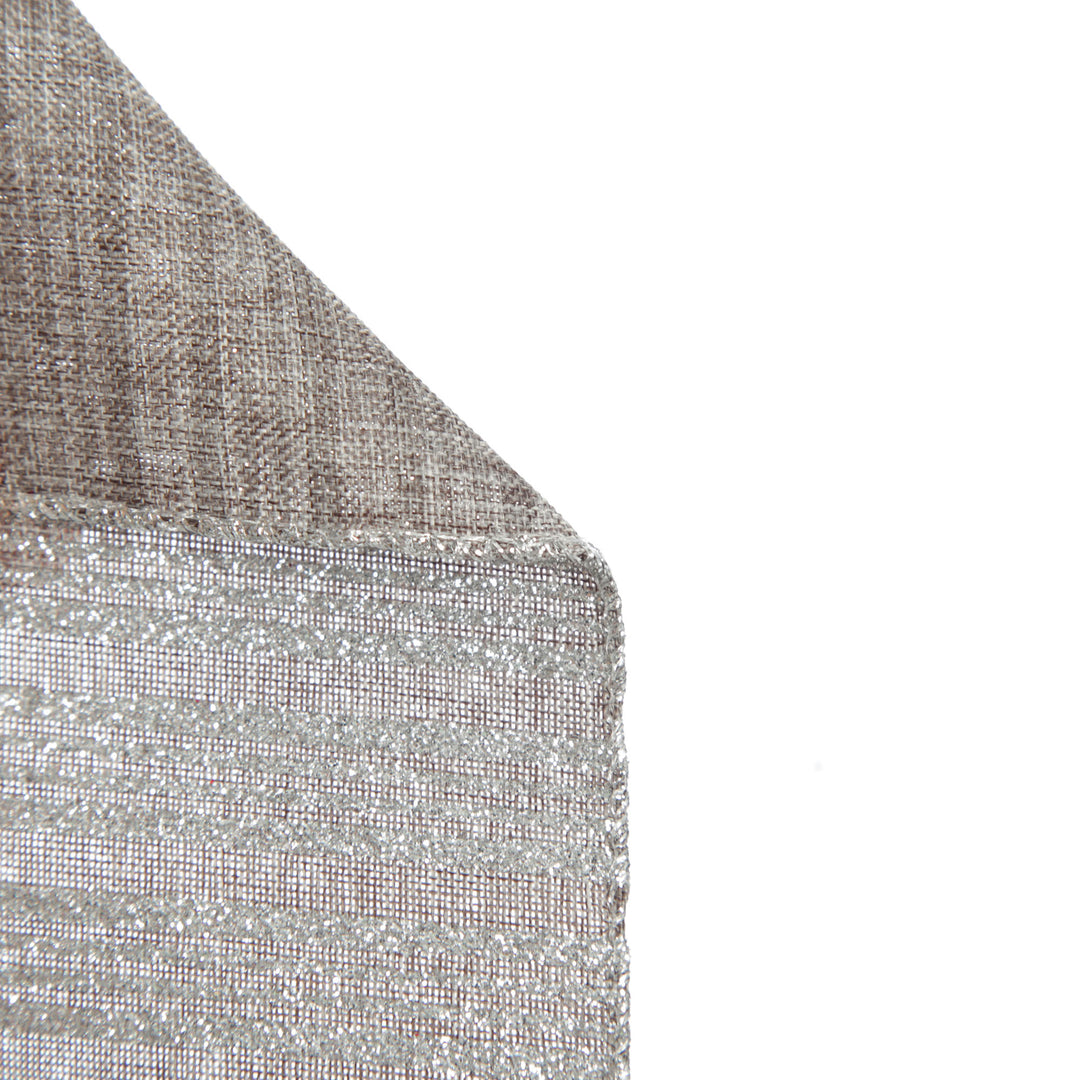 Silver Grey Glitter and Linen Striped Wired Ribbon - 6.5cm
