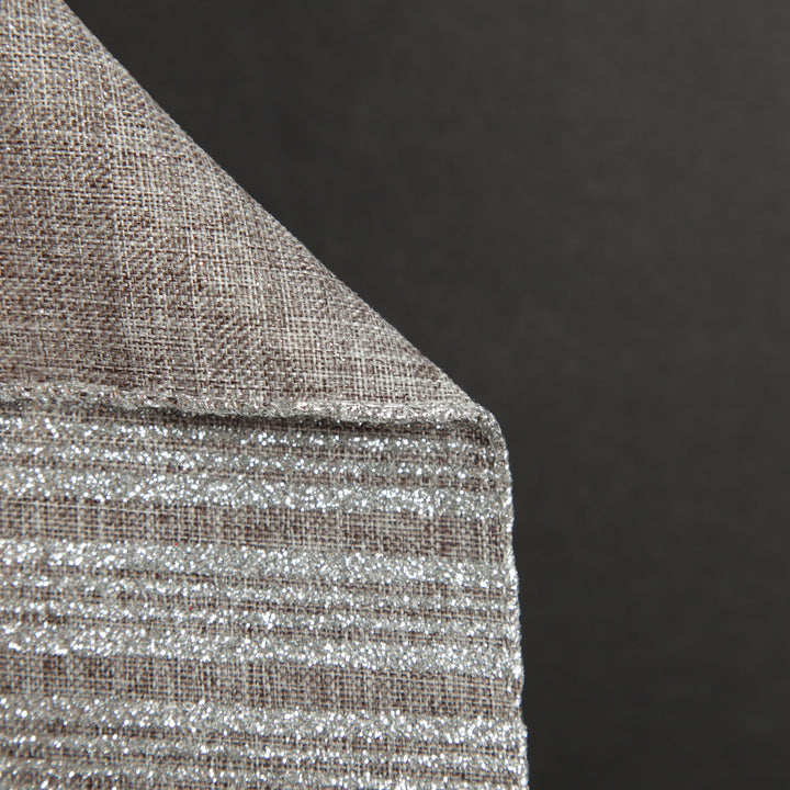 Silver Grey Glitter and Linen Striped Wired Ribbon - 6.5cm