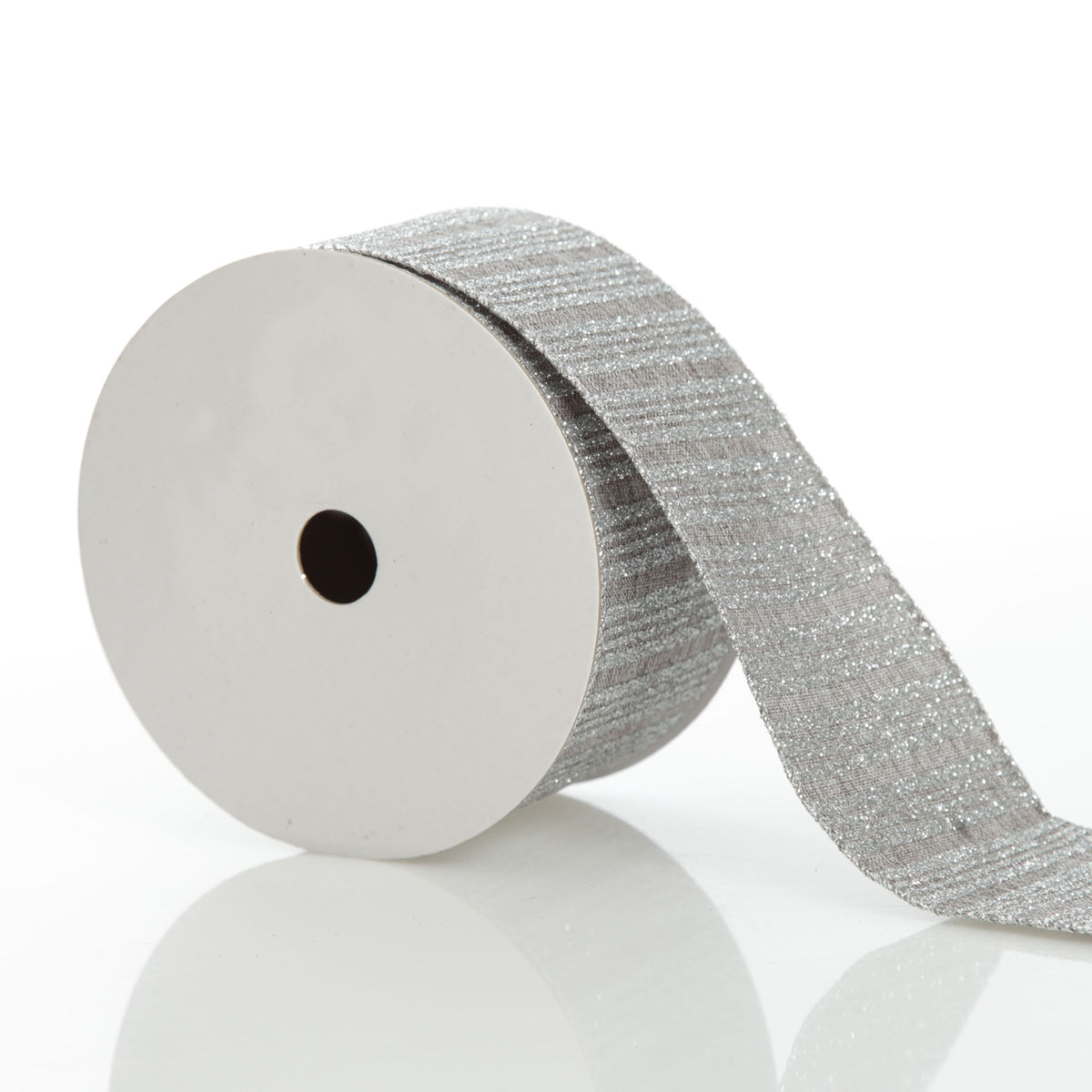 Silver Grey Glitter and Linen Striped Wired Ribbon - 6.5cm