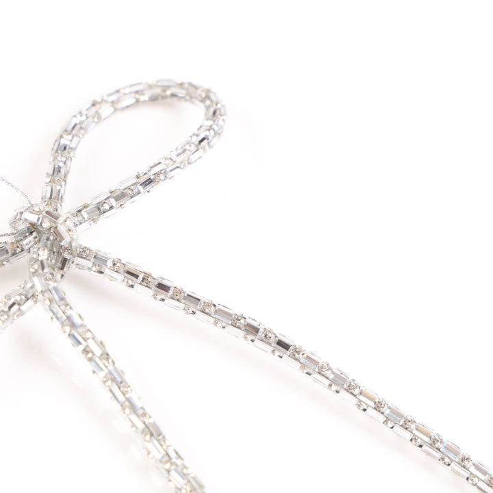 Silver Jewelled Bow Hanging Decoration - 15cm