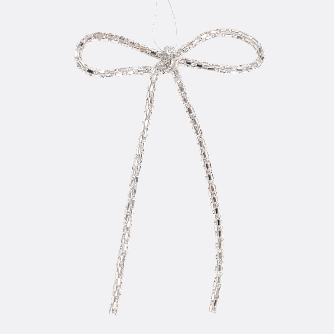 Silver Jewelled Bow Hanging Decoration - 15cm