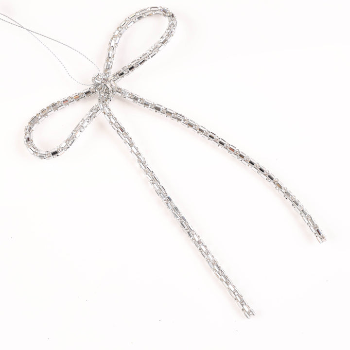 Silver Jewelled Bow Hanging Decoration - 15cm