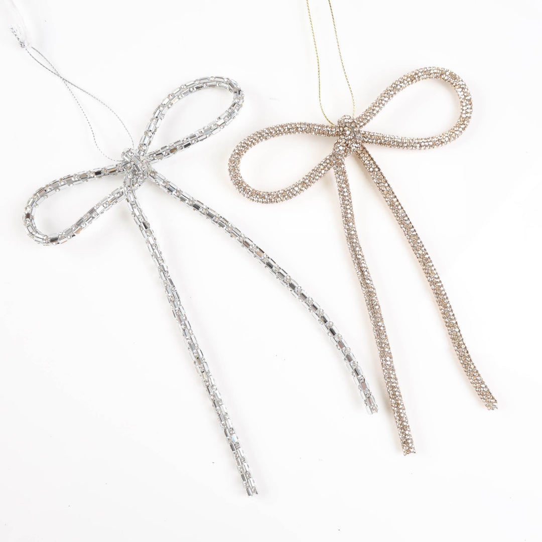 Silver Jewelled Bow Hanging Decoration - 15cm