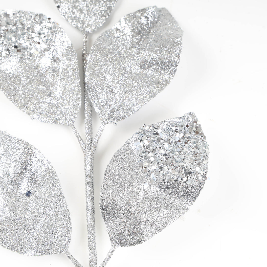 Silver Leaf Stem with Glitter Finish - 60cm
