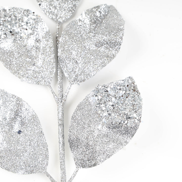 Silver Leaf Stem with Glitter Finish - 60cm