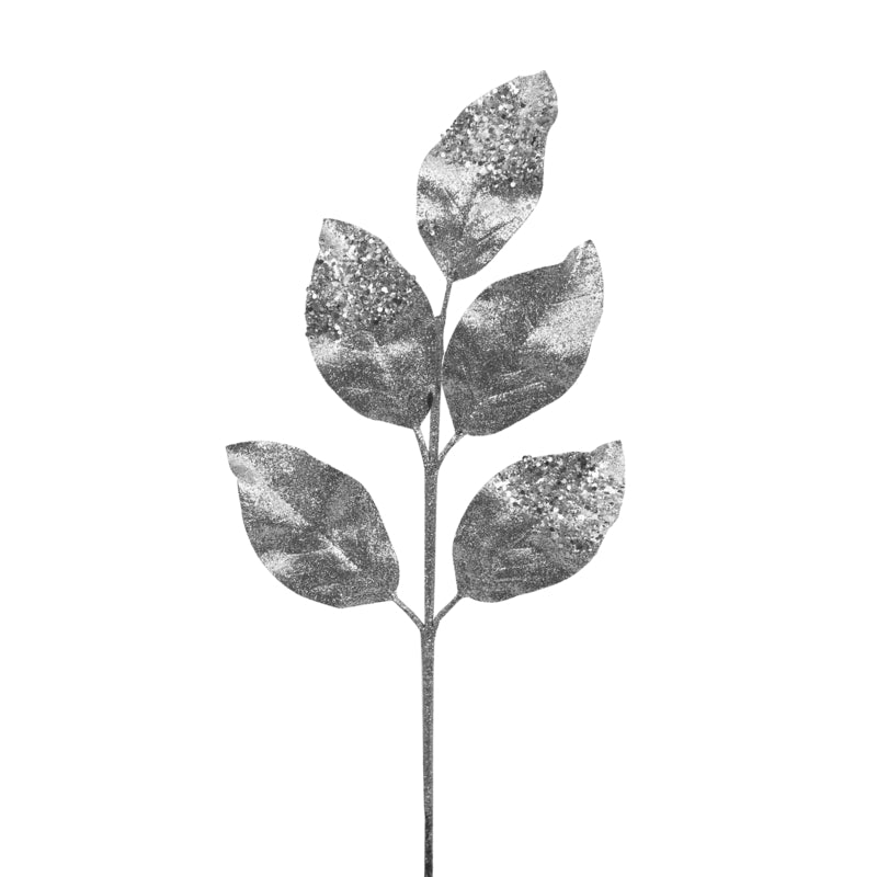 Silver Leaf Stem with Glitter Finish - 60cm