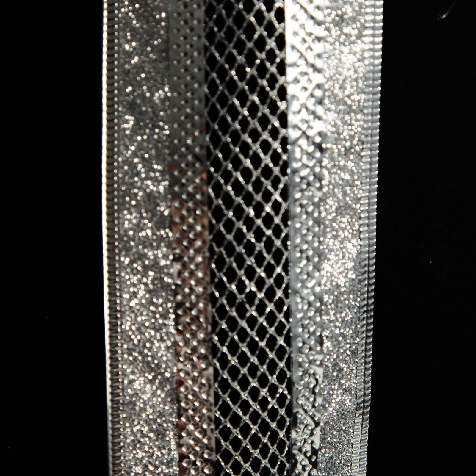 Silver Mesh and Glitter Edge Wired Christmas Ribbon